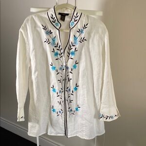 Linen Embroidered Floral Blouse